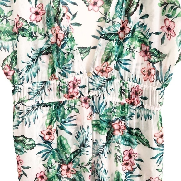 Fortune Swimwear Tropical Floral Cover Up Small Green Pink - Picture 2 of 8